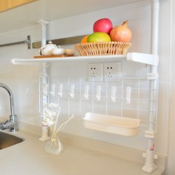 Kitchen Storage Rack Plate Pot Microwave Oven Shelf Drain Retractable Pole with 8 Hooks Kitchen Storage Rack Plate Pot Microwave Oven Shelf Drain Retractable Pole with 8 Hooks