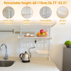 Kitchen Storage Rack Plate Pot Microwave Oven Shelf Drain Retractable Pole with 8 Hooks Kitchen Storage Rack Plate Pot Microwave Oven Shelf Drain Retractable Pole with 8 Hooks