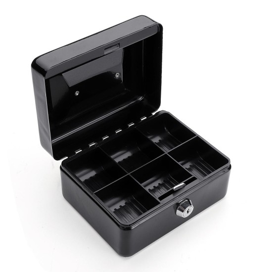 Metal Cash Box with Money Tray Lock & Key For Cashier Drawer Money Safe Security Box Tool Box