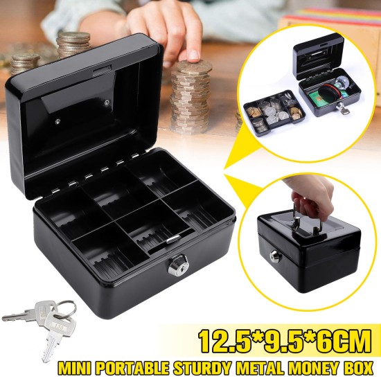 Metal Cash Box with Money Tray Lock & Key For Cashier Drawer Money Safe Security Box Tool Box