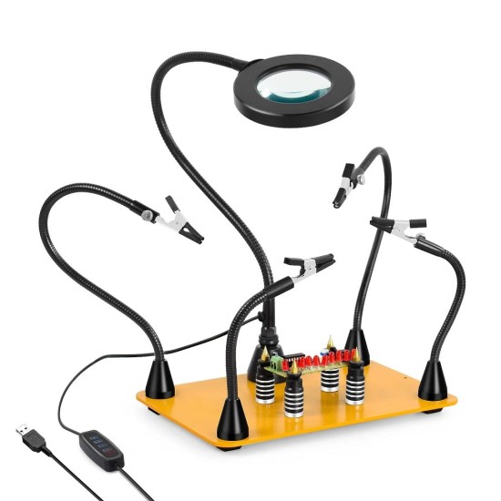 Magnetic Base Soldering Welding Third Hand PCB Holder with 3X LED Illuminated Magnifier Lamp Welding Tool Kit