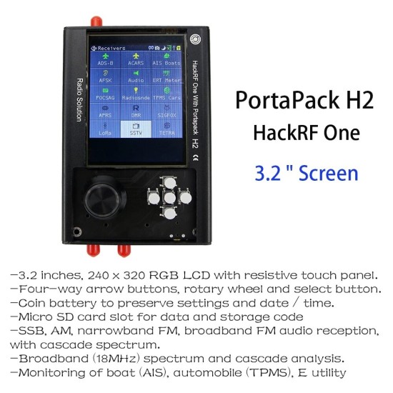 New PortaPack H2 And HackRF One SDR Software Defined Radio 1MHz-6GHz Assembled with Antennas Built-in Rechargeable Battery