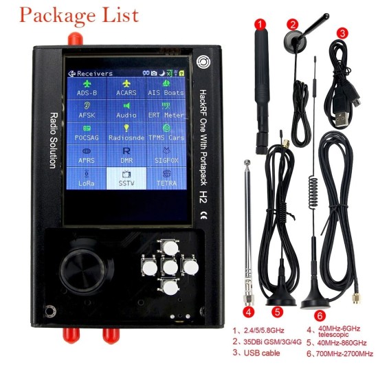 New PortaPack H2 And HackRF One SDR Software Defined Radio 1MHz-6GHz Assembled with Antennas Built-in Rechargeable Battery