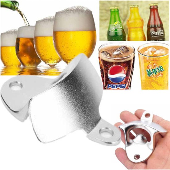 Nickel Bottle Opener Wall Mount Bar Wine Beer Soda Glass Cap Remover Opener Tool