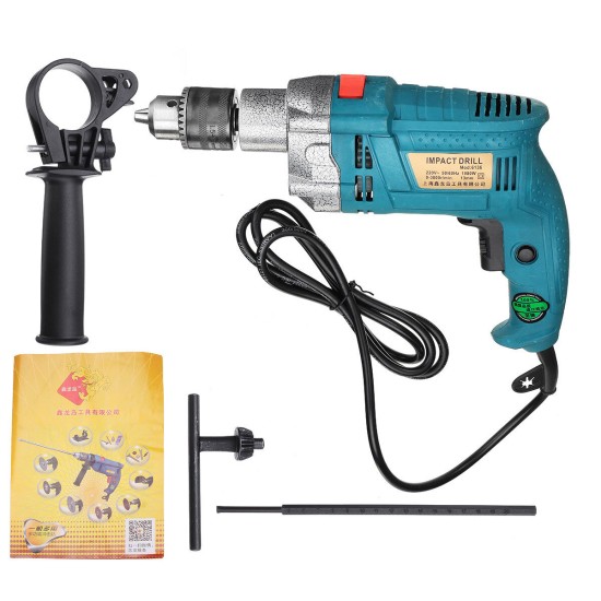 1980W 3800rpm Electric Impact Drill 360° Rotary Skid-Proof Handle With Depth Measuring Scale Spinal Cooling System Hand Tool