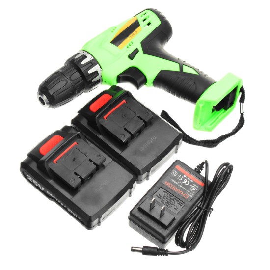 25V Cordless Power Drill 2 Lithium-Ion Battery Rechargeable Electric Screwdriver Kit