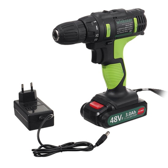 48VF Cordless Impact Lithium Electric Drill 2 Speed Drill LED lighting 1/2Pcs Large Capacity Battery 25+1 Torque Rechargeable Screw Driver Drill