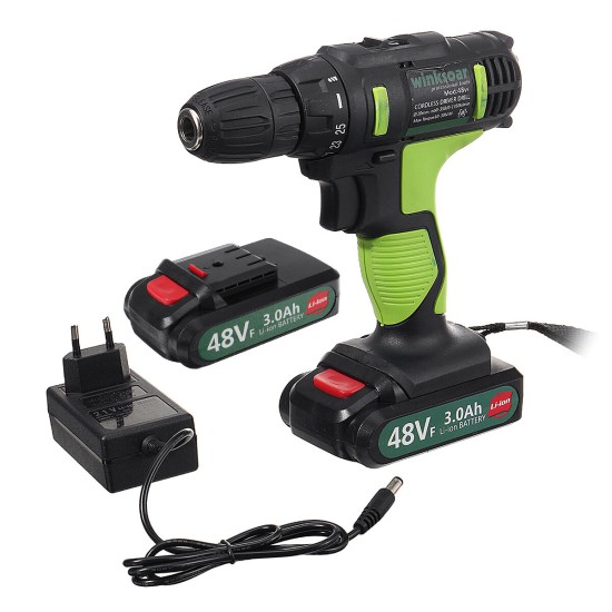 48VF Cordless Impact Lithium Electric Drill 2 Speed Drill LED lighting 1/2Pcs Large Capacity Battery 25+1 Torque Rechargeable Screw Driver Drill