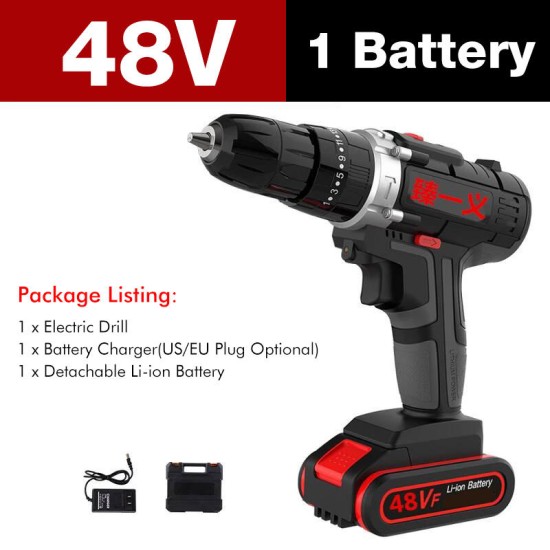 7500mAh 2 Speed Electric Drill 25+3 Torque Power Driver Drills Multi-function Rechargeable Hand Drill With 1 Or 2 Li-ion Battery