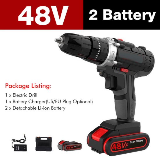 7500mAh 2 Speed Electric Drill 25+3 Torque Power Driver Drills Multi-function Rechargeable Hand Drill With 1 Or 2 Li-ion Battery