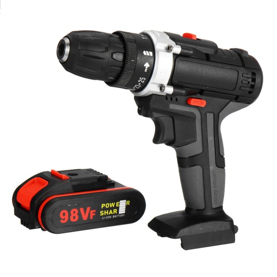 98VF Cordless Electric Impact Drill Screwdriver 25+1 Torque Rechargeable Household Screwdriver