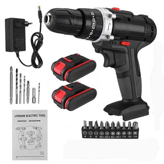 48VF Cordless Electric Drill 25 Speeds Torque Power Impact Drill W/ 1/2pcs Battery