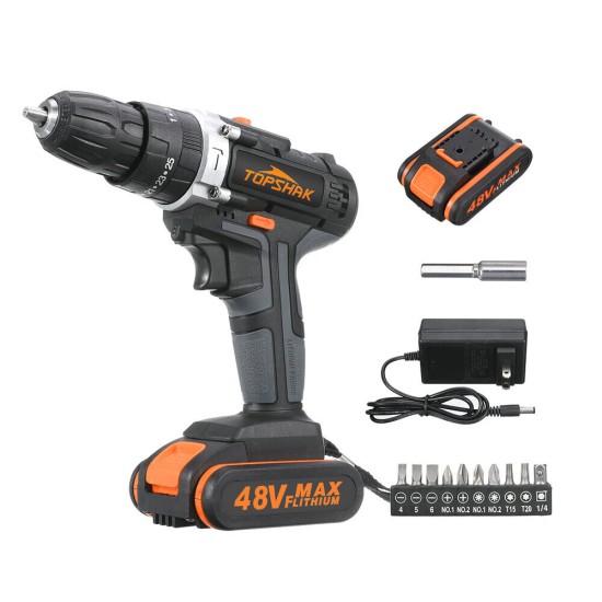 TS-ED1 Cordless Electric Impact Drill Rechargeable 2 Speeds Drill Screwdriver W/ 1 or 2 Li-ion Battery