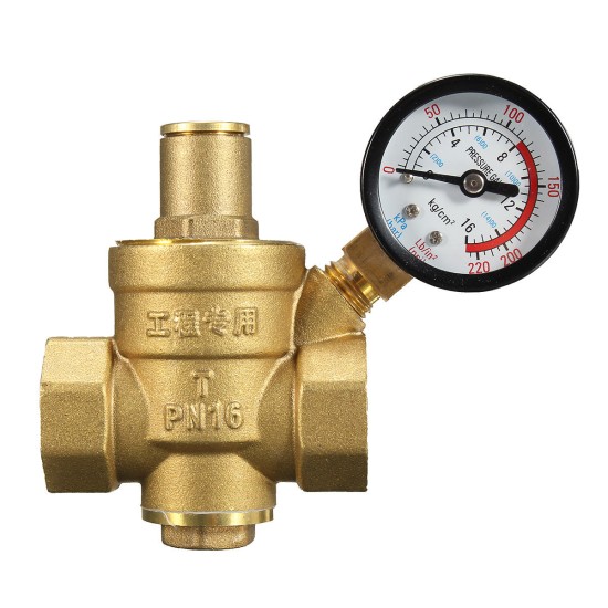 DN20 NPT 3/4inch Adjustable Brass Water Pressure Regulator Reducer with Gauge Meter