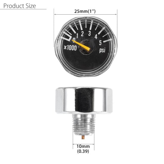 Micro Gauge 1 inch 25mm 0 to 5000psi High Pressure for HPA Paintball Tank CO2 PCP