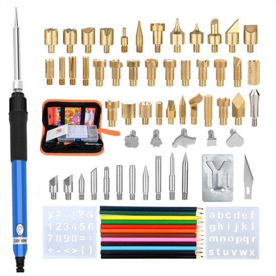 71Pcs 60W Adjustable Temperature Electric Soldering Pyrography Iron Set Welding Solder Station Heat Pencil Repair Tools Kit Woodwork