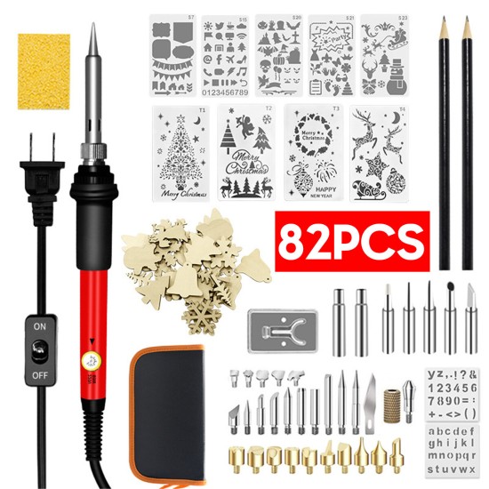 82PCS 110V~240V 60W Adjustable Temperature Electric Soldering Iron Welding Kit DIY Christmas Elements