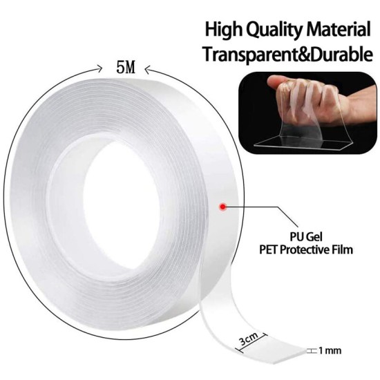 2MM Thick 30MM Wide Transparent Non-Trace Nano Double-Sided Tape 10,000 Times Washing Strong Adsorption Super Waterproof Paste