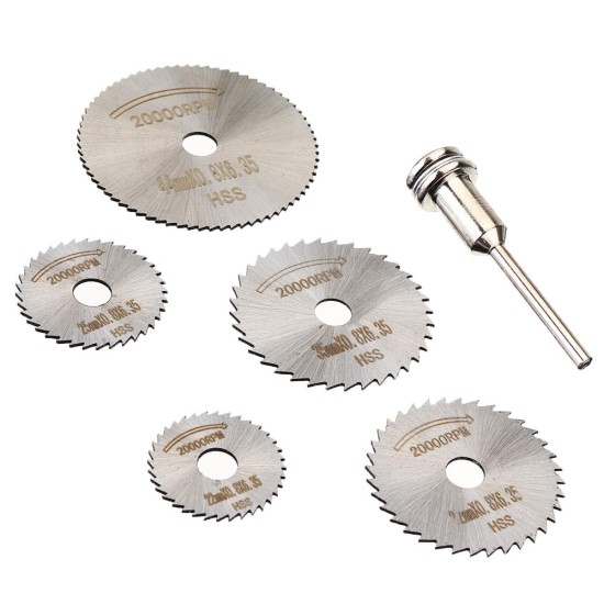 6pcs HSS Circular Saw Blade Set with 3.2mm 6mm Extension Rod Shank for Rotary Tools