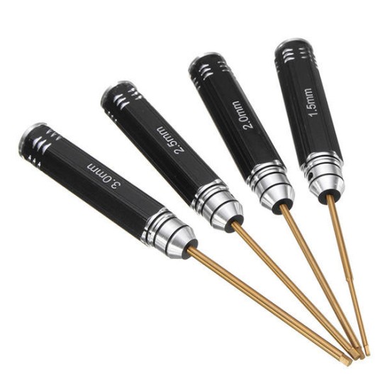 4pcs 1.5/2.0/2.5/3.0mm Hex Screwdriver Bit HSS Titanium Coated Screwdriver