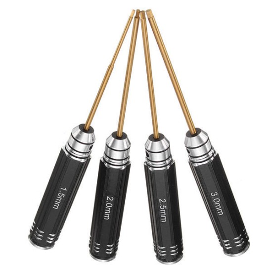 4pcs 1.5/2.0/2.5/3.0mm Hex Screwdriver Bit HSS Titanium Coated Screwdriver