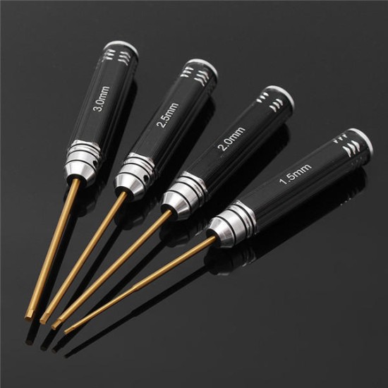 4pcs 1.5/2.0/2.5/3.0mm Hex Screwdriver Bit HSS Titanium Coated Screwdriver