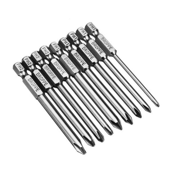 9pcs 75mm Magnetic 1/4 Inch Hex Shank Cross Head Screwdriver Bits