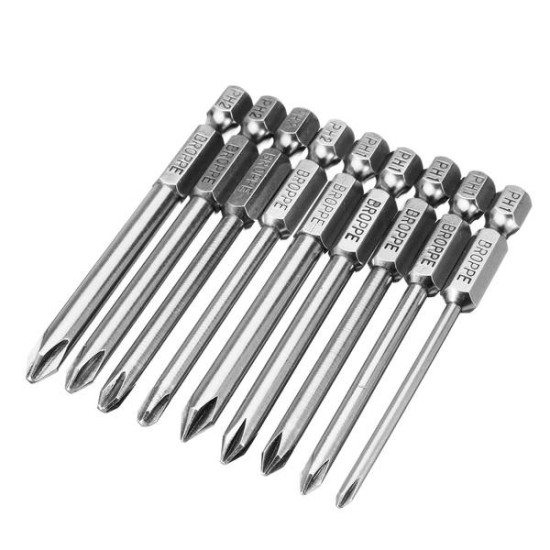 9pcs 75mm Magnetic 1/4 Inch Hex Shank Cross Head Screwdriver Bits