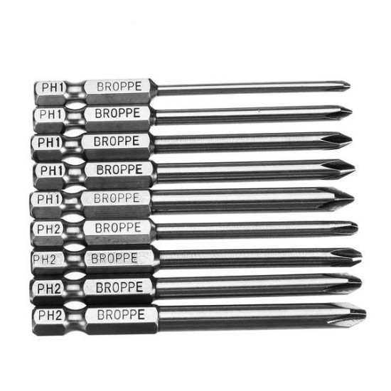 9pcs 75mm Magnetic 1/4 Inch Hex Shank Cross Head Screwdriver Bits