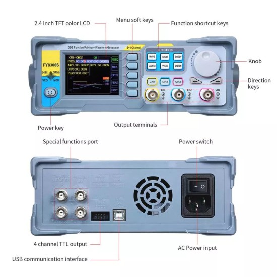 FY8300S 20MHz/40MHz/60MHz Signal Generator Signal-Source-Frequency-Counter DDS Arbitrary Waveform Three-Channel Signal Generator