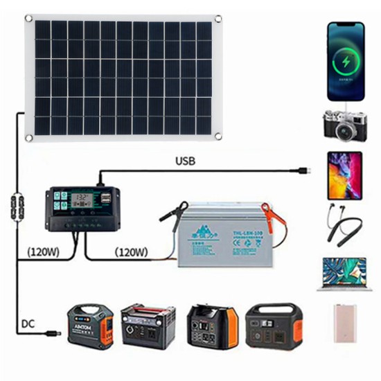 100W Solar Panel kit 12V battery Charger 10-100A LCD Controller For Caravan Van Boat