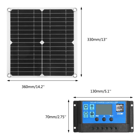 40W Portable Solar Panel Kit Battery Charger Controller Waterproof For Camping Traveling