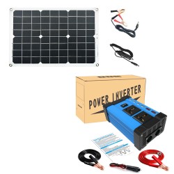 Solar Power Generation System Dual USB 30W Solar Panel + 4000W Power Inverter DC 12V to AC 220V/110V Built-in 30A Solar Charge Controller Solar Power Generation System Dual USB 30W Solar Panel + 4000W Power Inverter DC 12V to AC 220V/110V Built-in 30A Solar Charge Controller