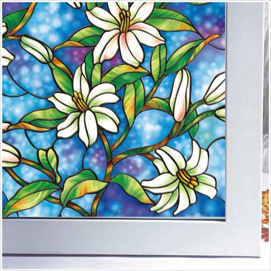 45*100cm 3D Window Decoration Orchid Flower Stained Glass Window Film Sticker DIY UV Blocking Film