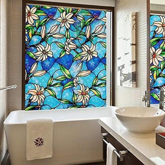 45*100cm 3D Window Decoration Orchid Flower Stained Glass Window Film Sticker DIY UV Blocking Film