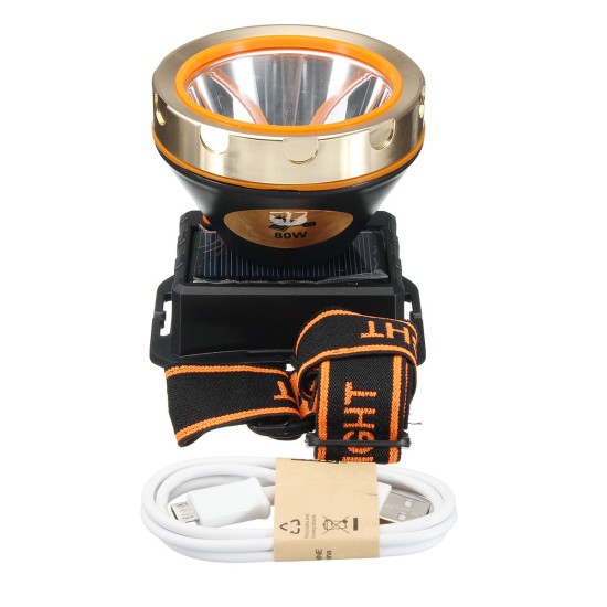 50000Lm Solar Rechargeable 3-Mode Headlight Headlamp Torch USB Light