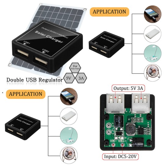 5V 3A Dual USB Solar Panel Batter Regulator Power Charge Controller Black