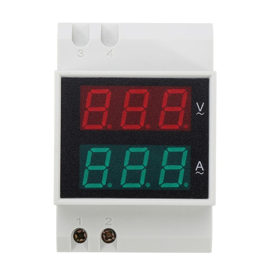 AC 80-300V Din Rail AC LED Dual Display Volt Meter Ammeter Voltage Ampere Gauge