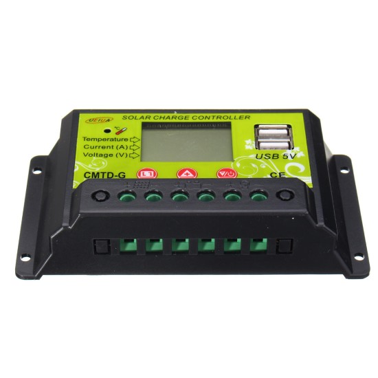 CMTD-G 10A 12V/24V LCD PWM Solar Charge Controller Dual USB Solar Panel Battery Regulator