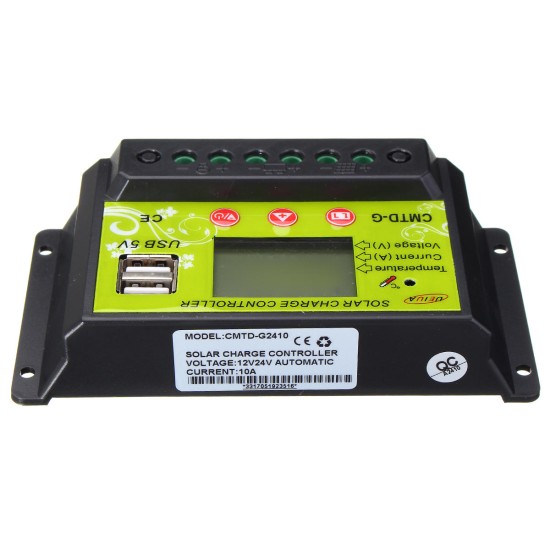 CMTD-G 10A 12V/24V LCD PWM Solar Charge Controller Dual USB Solar Panel Battery Regulator