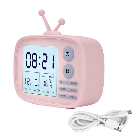 DC 5V Digital Alarm Clock Temperature Display Cartoon Bedside Student Backlight