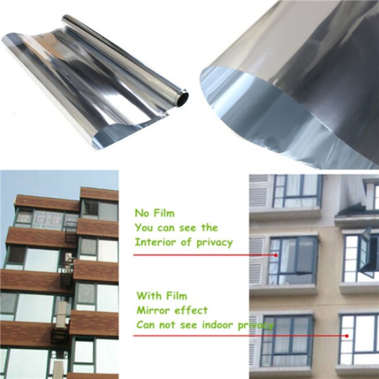 Silver Window Film One Way Mirror Insulation Stickers Solar Reflective 50cmx3m