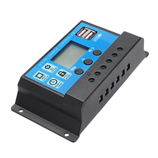 10/20/30/40/50A 12V/24V Light &Time Control Auto Adapte Solar Charge Controller Dual USB Port LED Indicator PWM Solar Controller