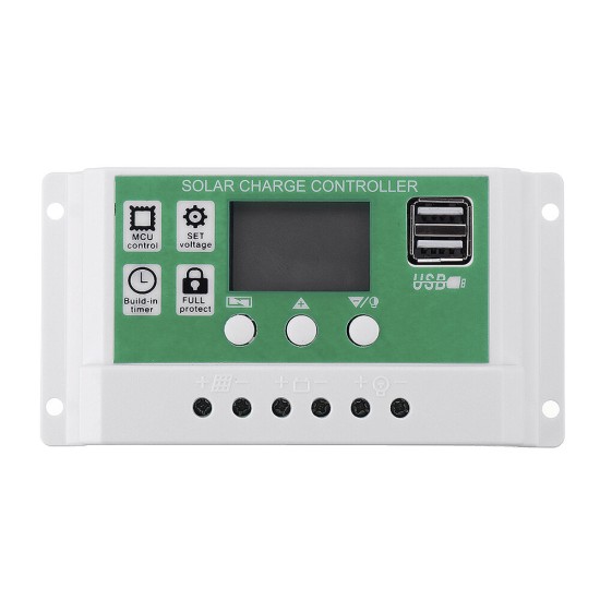 10/20/30A 12V 24V Auto Dual USB Solar Panel Charge Controller Battery Charger Adapter LCD