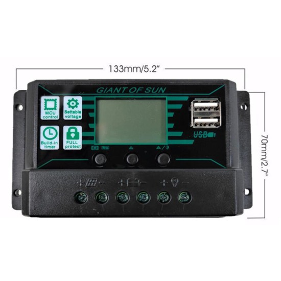 12V/24V 10A-100A LCD Solar Controller Dual USB DC Port Current Solar Charge Cotroller