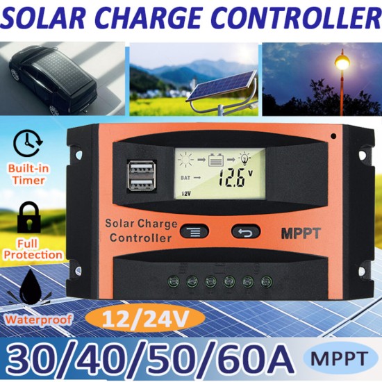 12V/24V MPPT Solar Panel Charge Controller Regulator 30-60A Dual USB Output