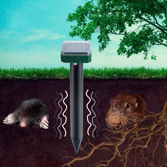 2pcs Solar Powered Ultrasonic Animal Repeller Mouse Gopher Rat Vole Mole Scarer Lawn Garden Yard