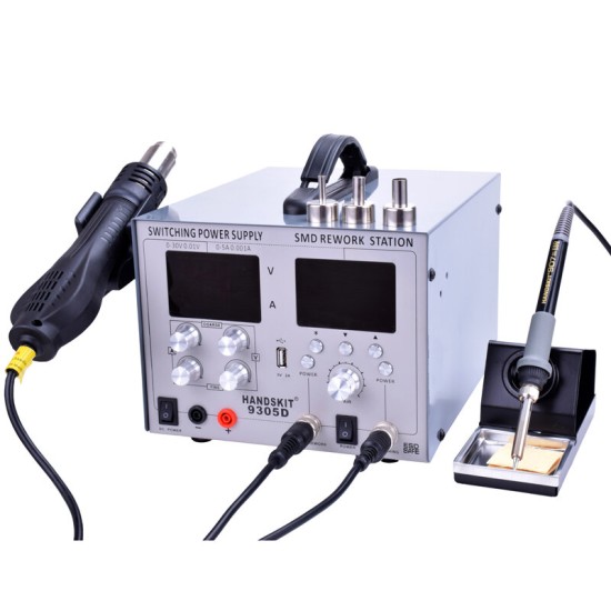 9305D 4 in 1 Hot Air Rework Station + Soldering Iron Station + 30V 5A DC Power Supply