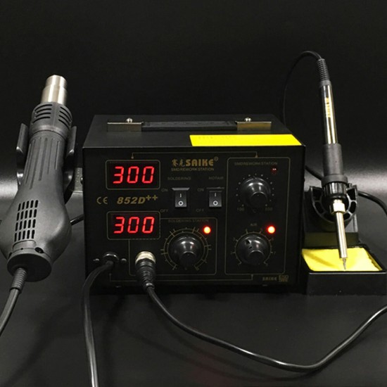 852D++ 110V/220V 2 In 1 SMD Rework Station Hot Air Nozzle Soldering Station Desoldering Station