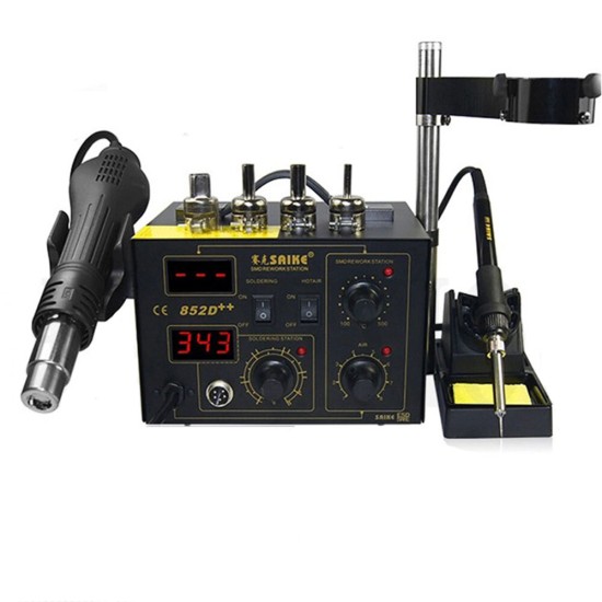 852D++ 110V/220V 2 In 1 SMD Rework Station Hot Air Nozzle Soldering Station Desoldering Station